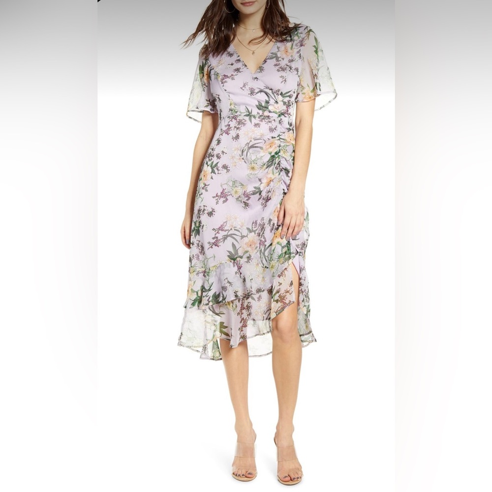 ASTR the Label- Floral Ruched MIDI Dress- Nordstrom- Women’s M